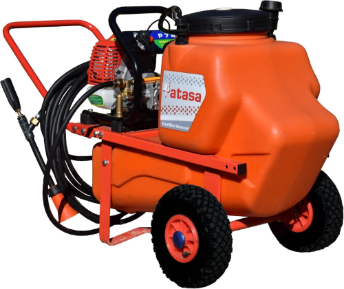 Carretilla de Fumigar 50 litros. para Uso Agrícola o en Jardinería. con Dos Ruedas, Motobomba para sulfatar
