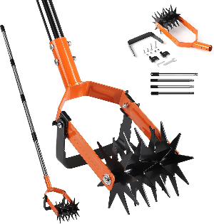Cultivador Agrícola Giratorio naranja para huerto con Eliminador de Malezas en Uno y Mango de Acero Inoxidable
