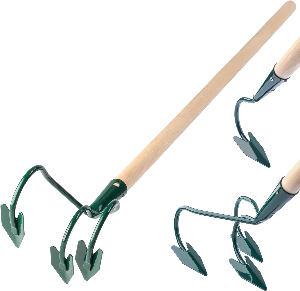 Cultivadora Manual marca Kadax con tres dientes y mango de madera